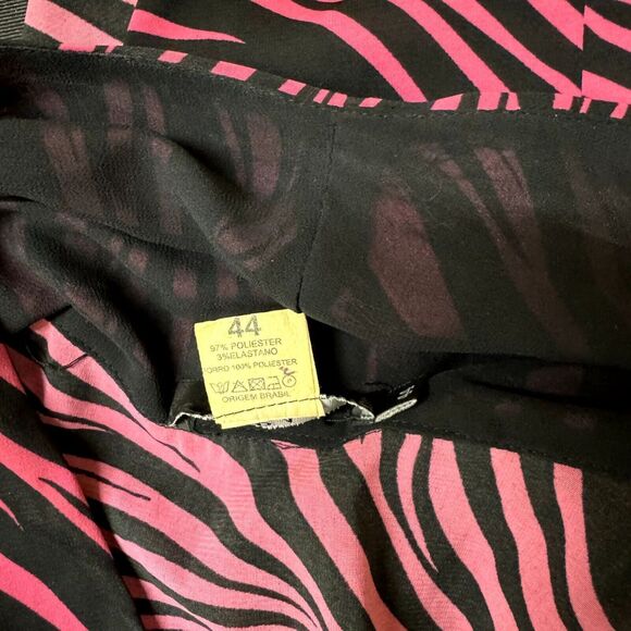 PA Pyong An Blouse Top Animal Print Tie Waist Pink Black 44 US L am - Picture 7 of 7